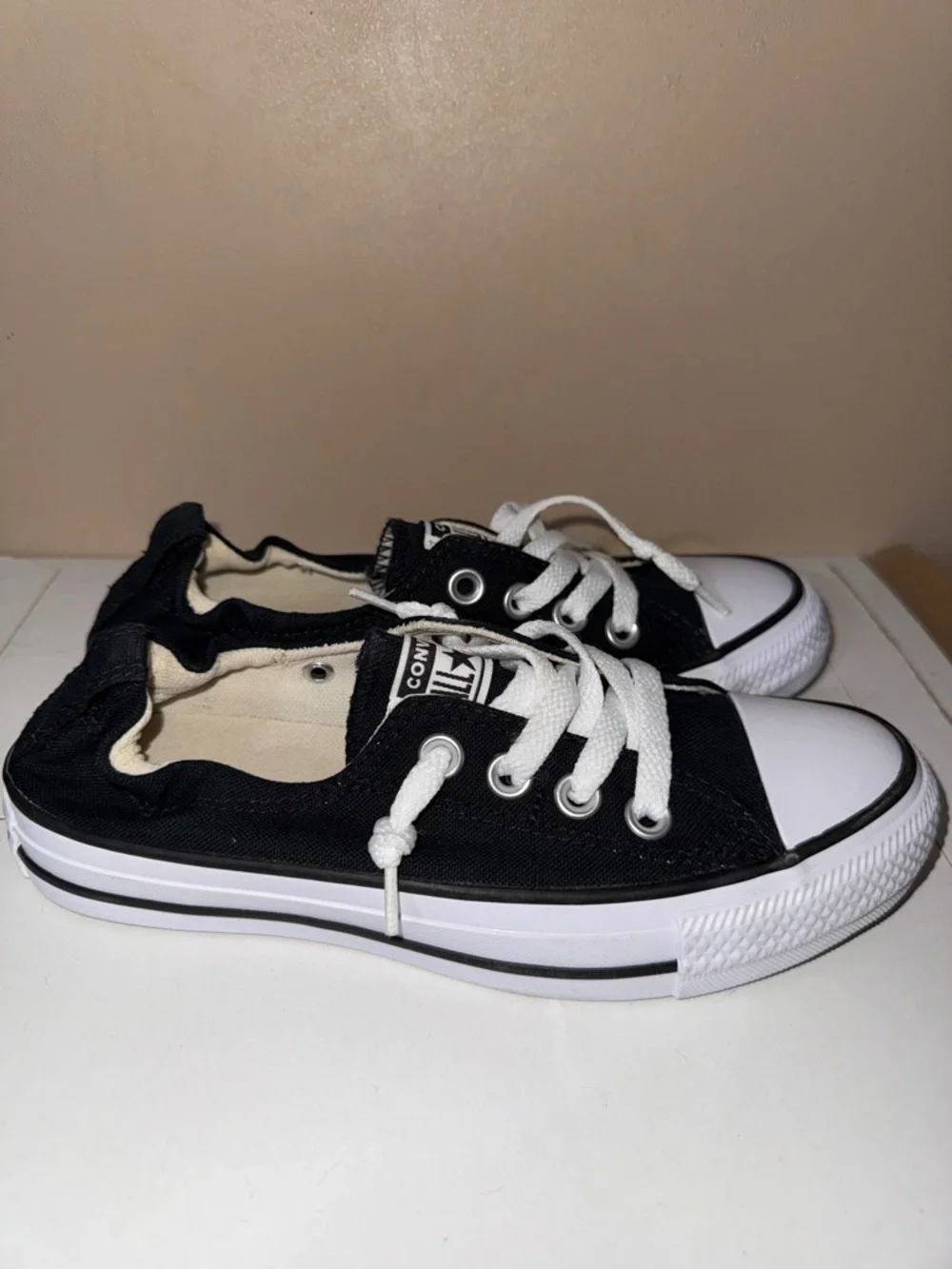 Converse Black and White Low Top Canvas Sneakers - Picture 5 of 8